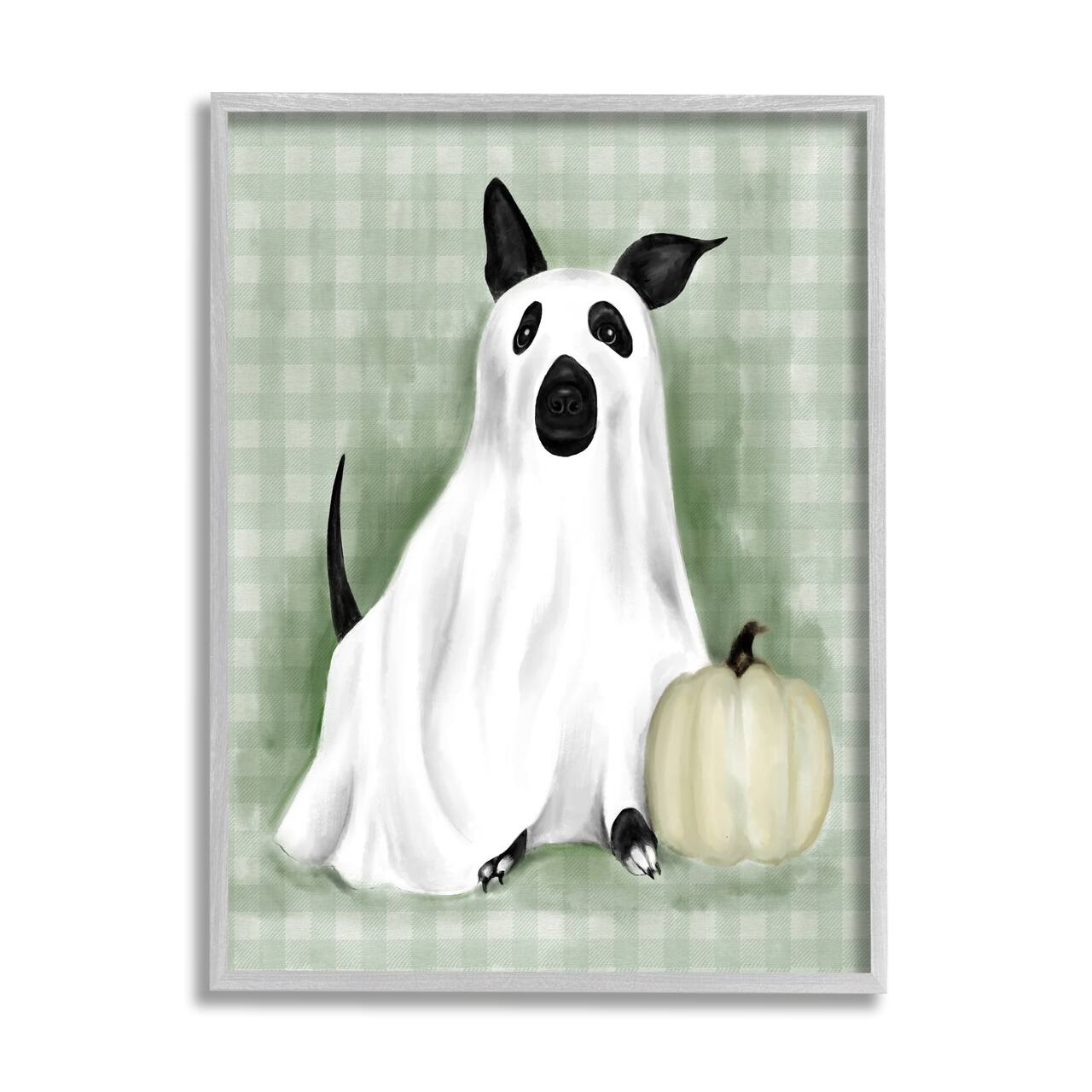 Stupell Industries Dog Ghost Halloween Costume Framed Giclee Art
